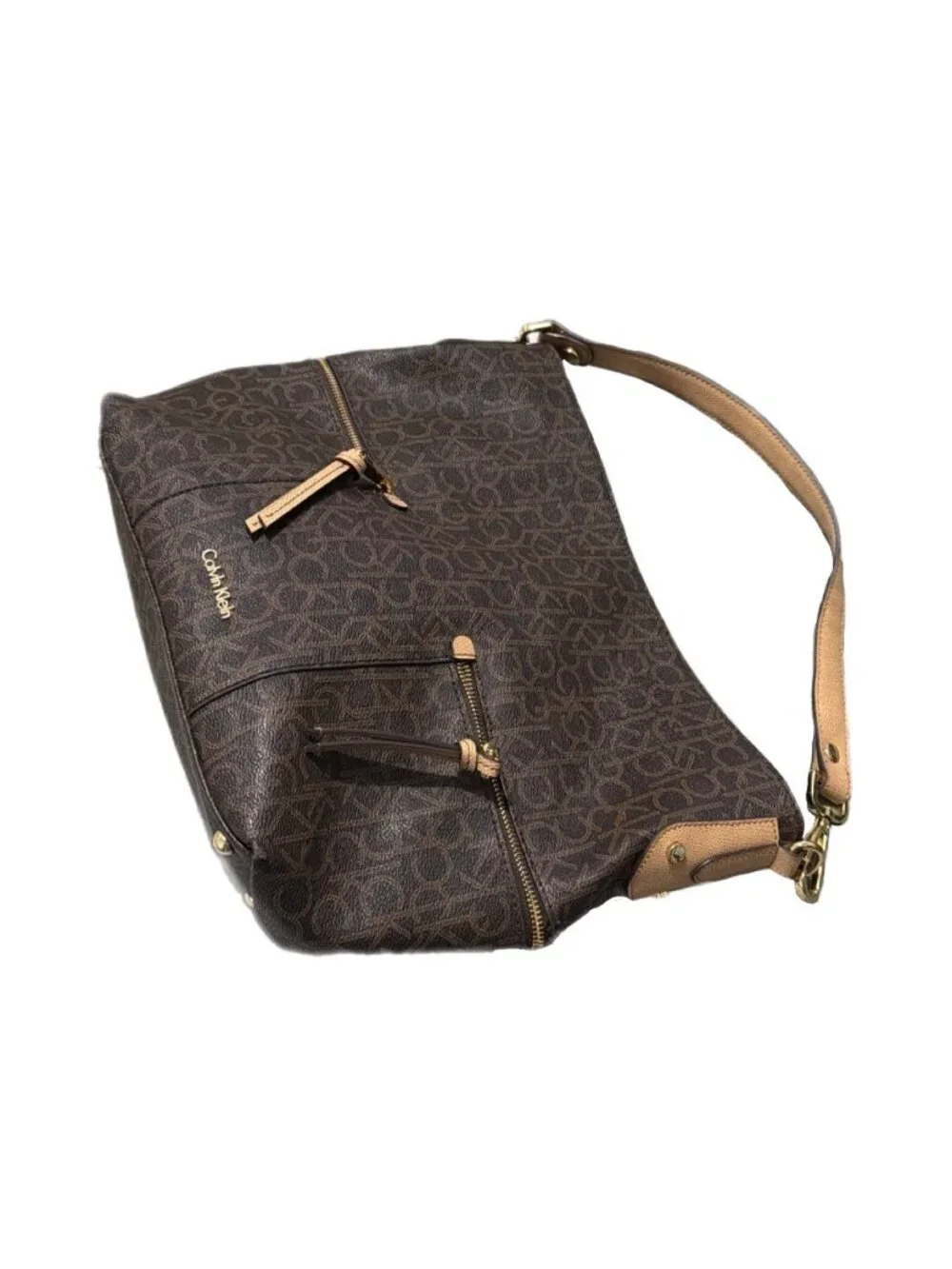 Calvin Klein Bag Brown Vegan Leather CK Logo Slouchy Y2K Preppy Everyday Office